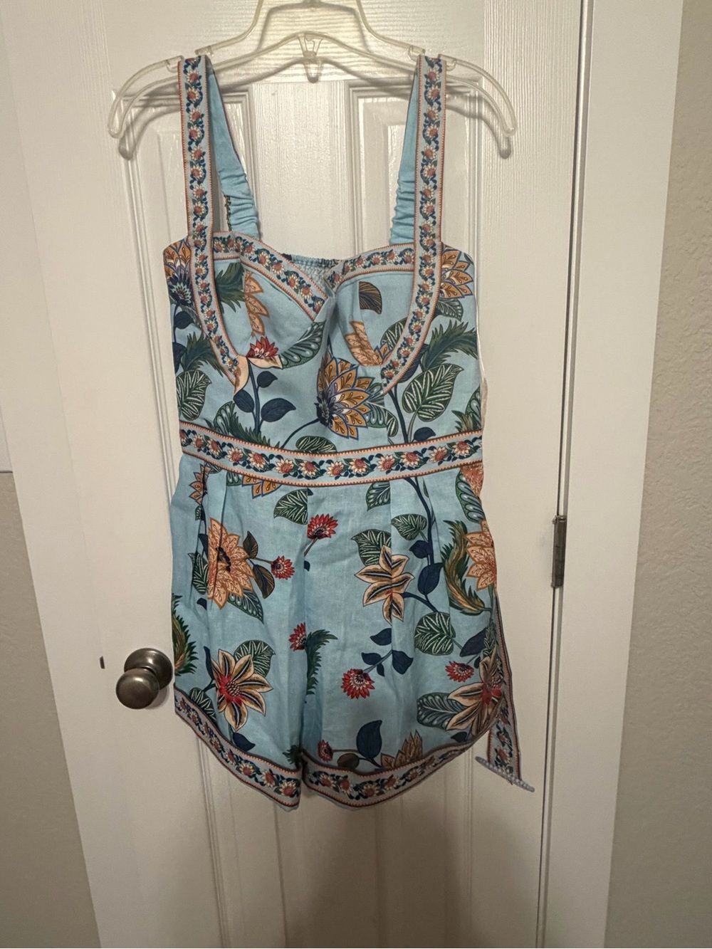 FARM Rio Light Blue Floral linen romper